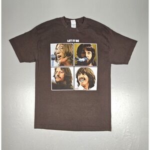 Vintage The Beatles T-Shirt Mens Large Brown 2004 Let It Be Graphic Band Tee